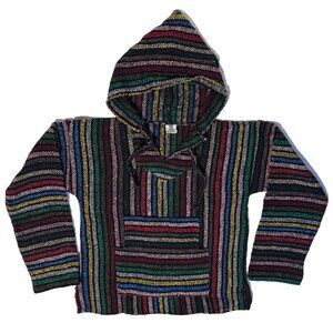 Baja Mexican Poncho Hoodie Pullover Drug Rug Small Serape Surfer Skater